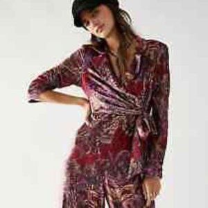 Free People Delphine Velvet Jumpsuit XS Wine NWOT